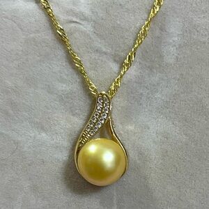 Genuine Natural Gold South Sea Pearl Pendant Necklace 22”